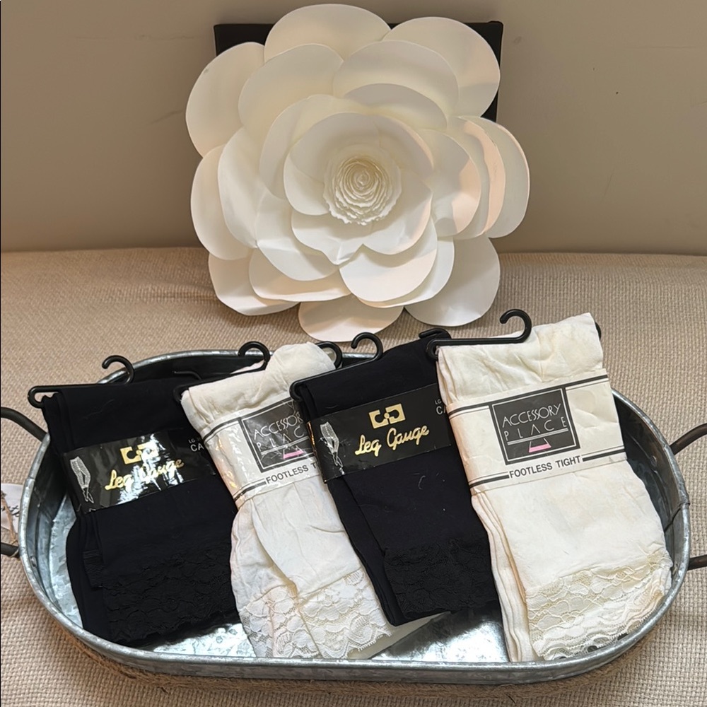 Footless Tights/ Gauge and Accessory Place Black and White all 4 included.